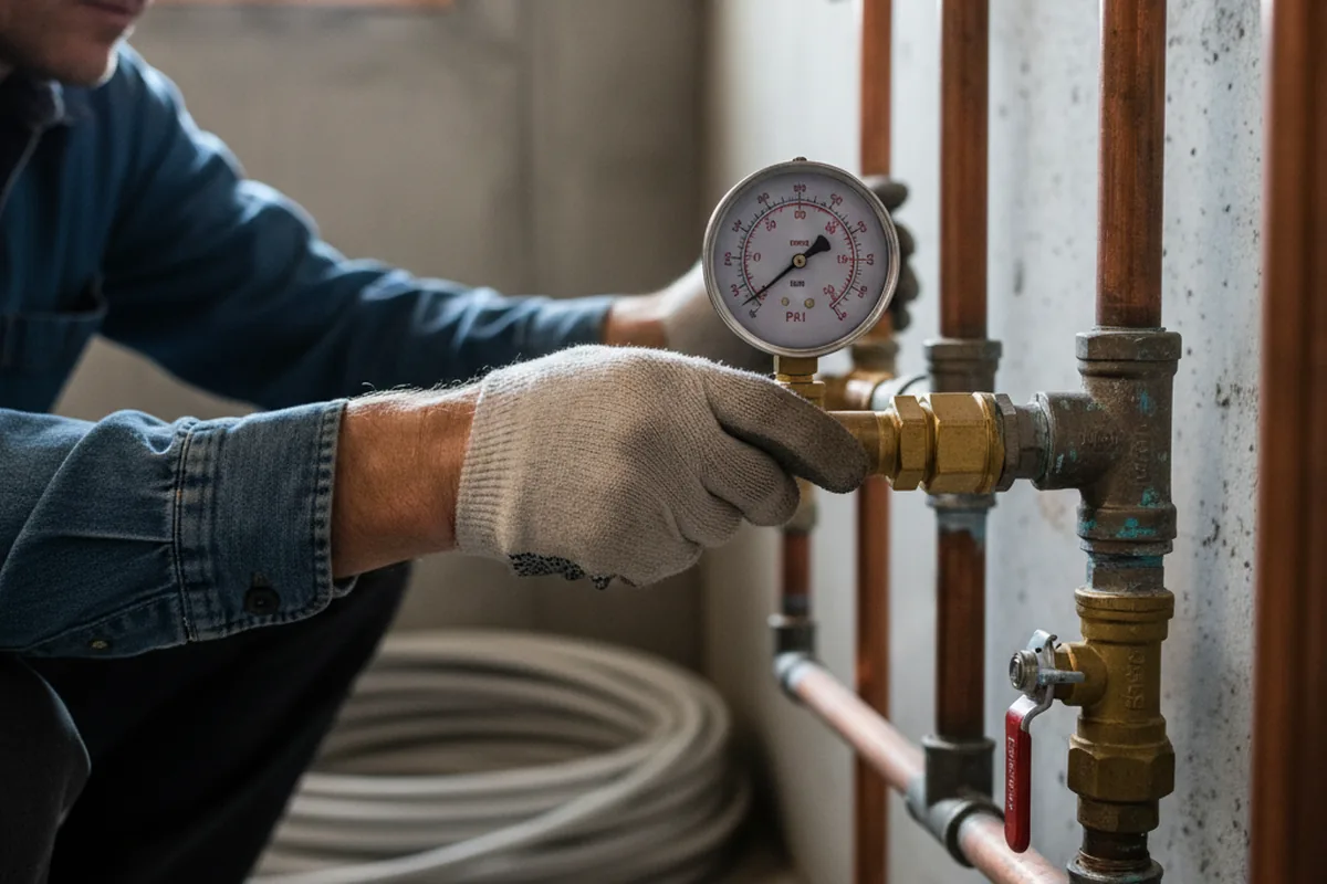 Pressure testing a repaired line during Water Line Repair in Combs